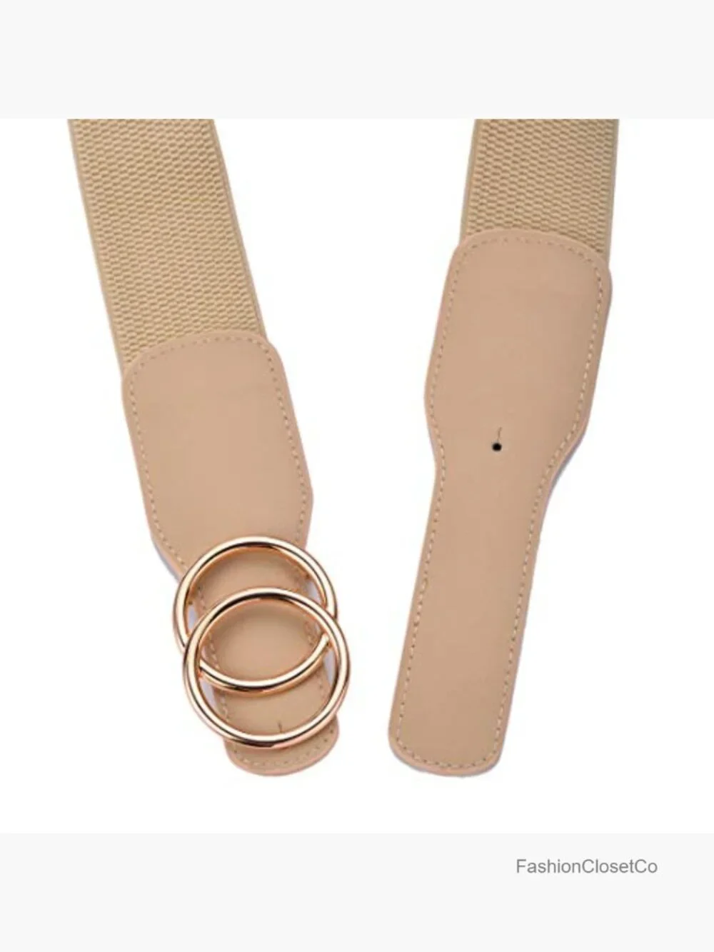 Elastic Stretch Wide Waist Belt with Double Rings Buckle